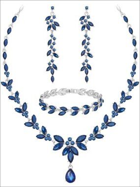 Paxuan Silver Plated Crystal Necklace Earrings Bracelet Set for Bride